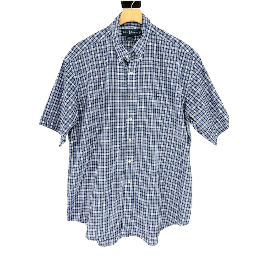 Ralph Lauren Shirt Mens XL Blue Plaid Pony Button Up Short Sleeve Blake